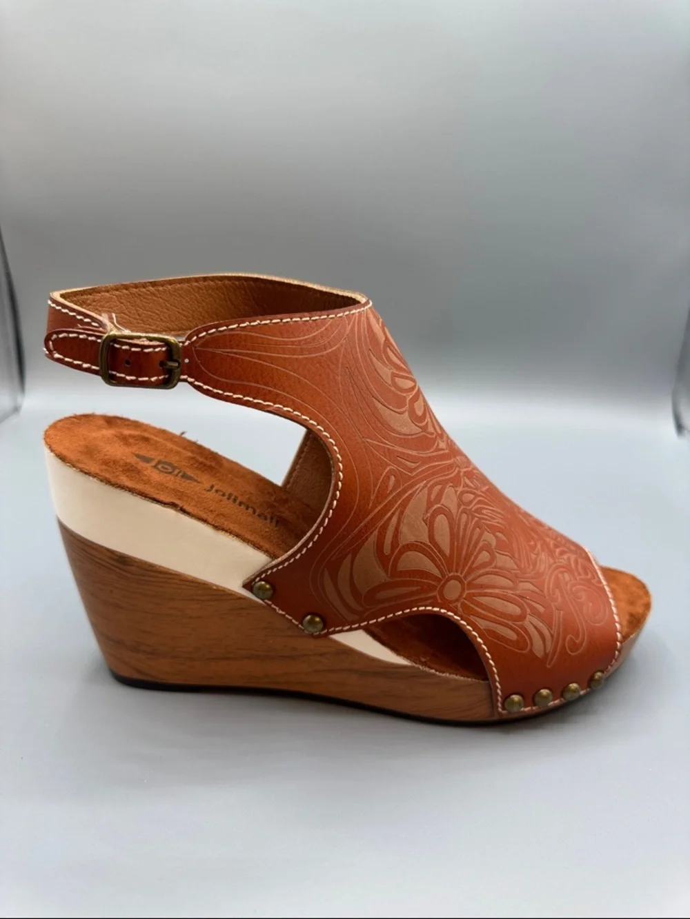 Jolimall Women’s Rust Floral Wedge Sandals, size 8 NEW